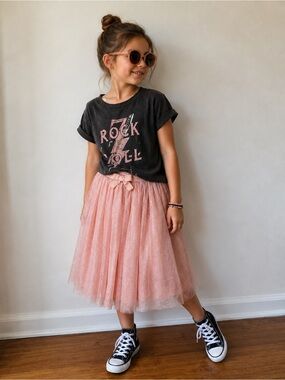 Cherokee Girls Pink Sparkle Tulle Midi Skirt Bow Size 6-8